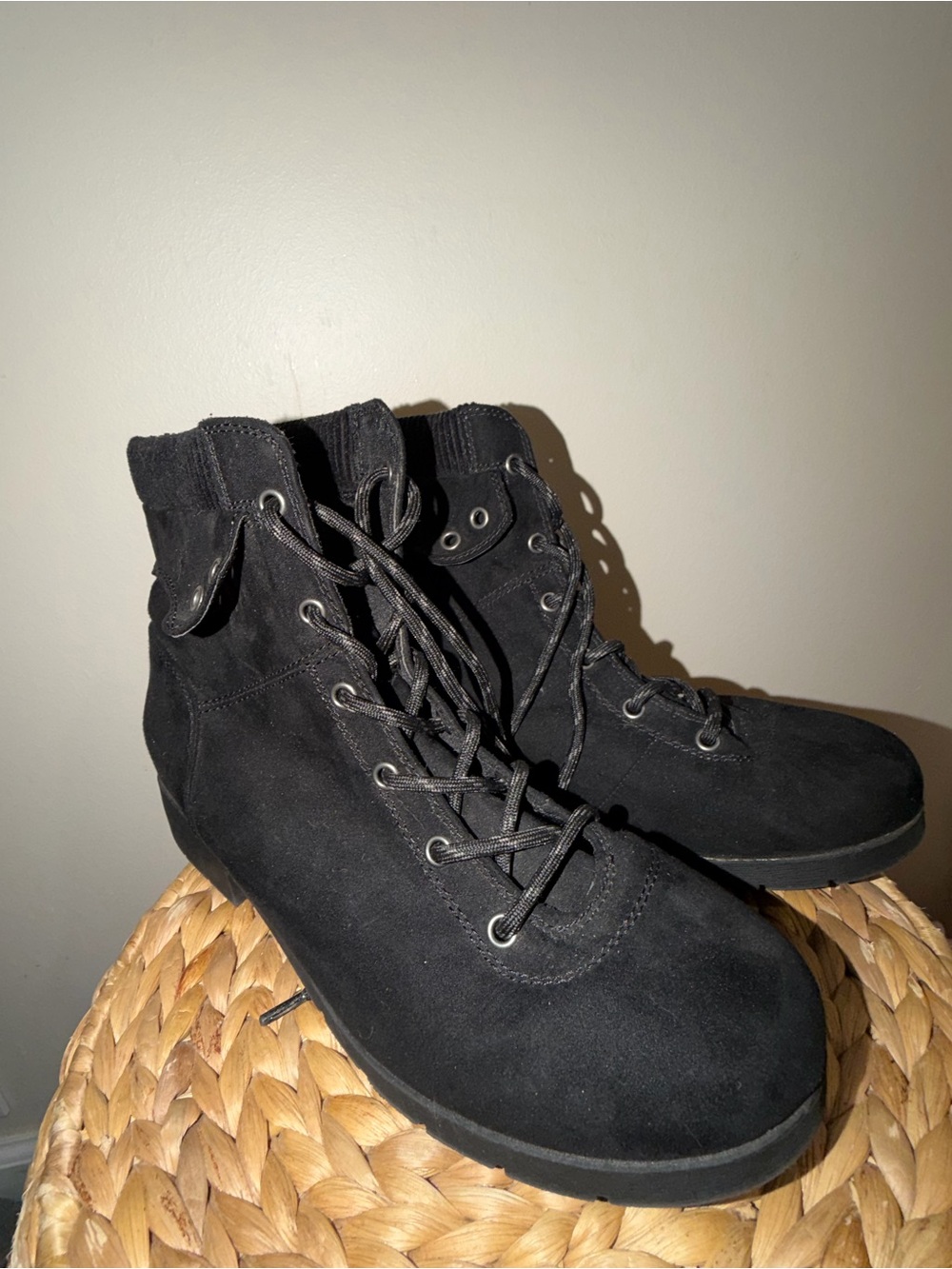 St. John's Bay Black Suede Lace-Up Combat Boots